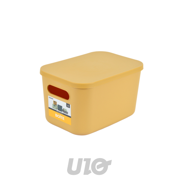 BOITE AVEC COUVERCLE PLASTIQUE 4,5L 24.5*18*H.15CM OCRE