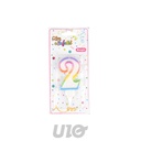 BOUGIE ANNIVERSAIRE CHIFFRE 2 AVEC SUPPORT PLASTIQUE H7,8CM MULTICOLORE