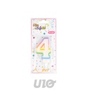 BOUGIE ANNIVERSAIRE CHIFFRE 4 AVEC SUPPORT PLASTIQUE H7,8CM MULTICOLORE