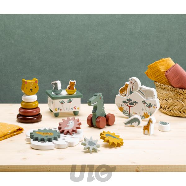 JOUET D'EVEIL EN BOIS AVEC ROULETTES 10*5*H10CM CROCODILE SAVANE