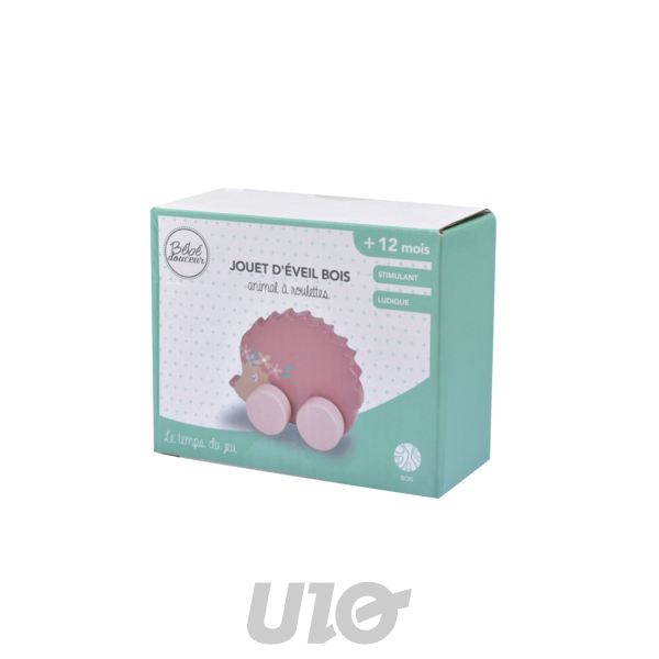 JOUET D'EVEIL EN BOIS AVEC ROULETTES 11*5*H9CM HERISSON FORET MAGIQUE