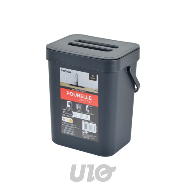 POUBELLE COMPOST ACCROCHABLE REPOSITIONNABLE PLASTIQUE 3L 16x12xH20CM ANTHRACITE