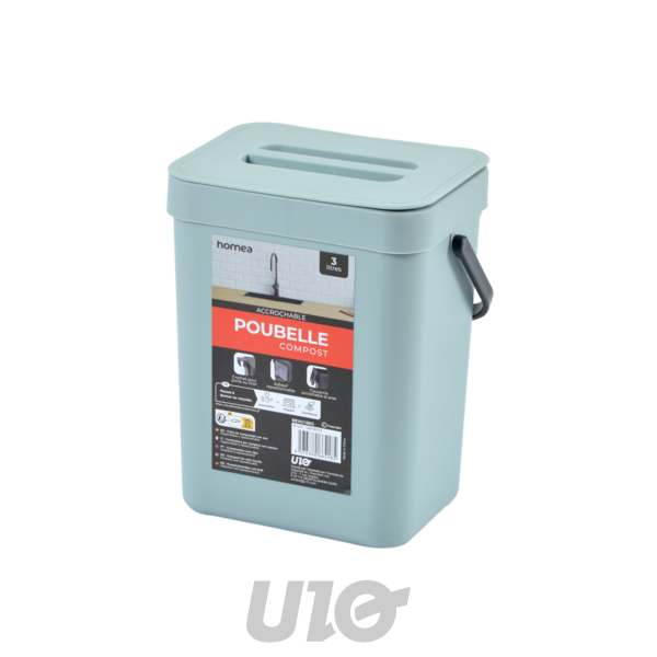 POUBELLE COMPOST ACCROCHABLE REPOSITIONNABLE PLASTIQUE 3L 16x12xH20CM BLEU GIVRE