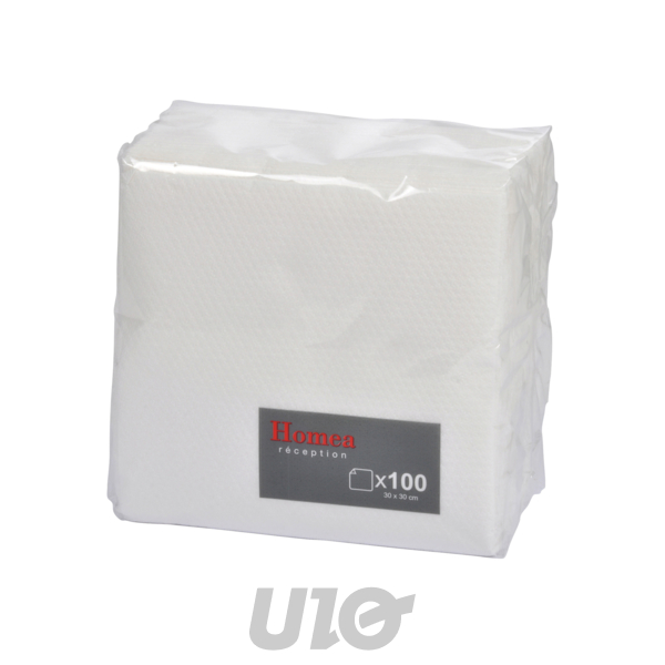 SET DE 100 SERVIETTES 1 PLI 30*30CM BLANC