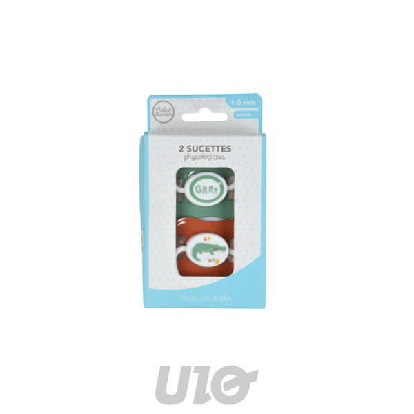 SET DE 2 SUCETTES SILICONE PHYSIOLOGIQUE +6MOIS CROCODILE SAVANE
