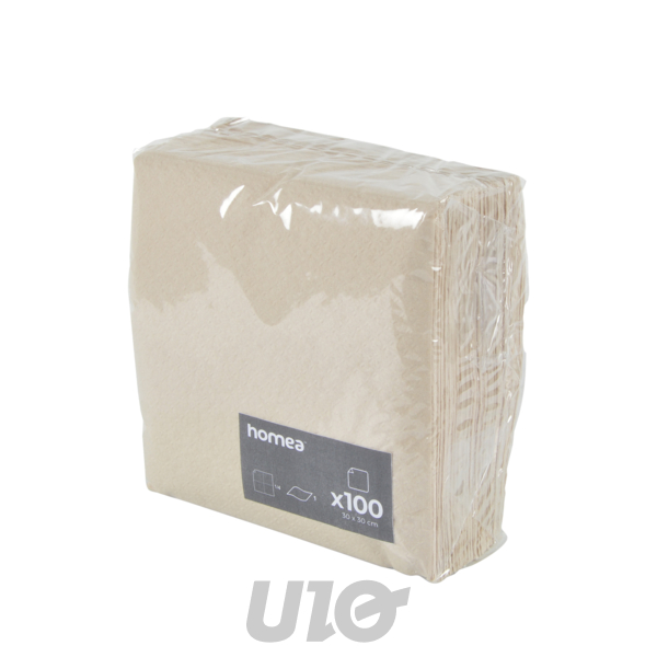 SET DE 100 SERVIETTES 1 PLI 30*30CM NATUREL