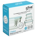 LOT DE 3 BOITES EN VERRE - CLIPEAT - 330ml: 12x12x5.8 cm 301g 530ml: 13.1x13.1x6.6 cm 400g 1180ml: 17.5x17.5x7.4 cm 780g