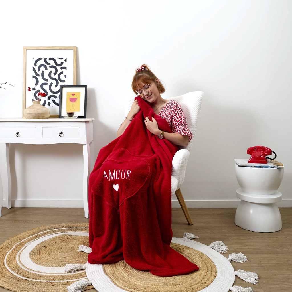 COUSSIN ET PLAID SHERPA COEUR 120X150CM M6