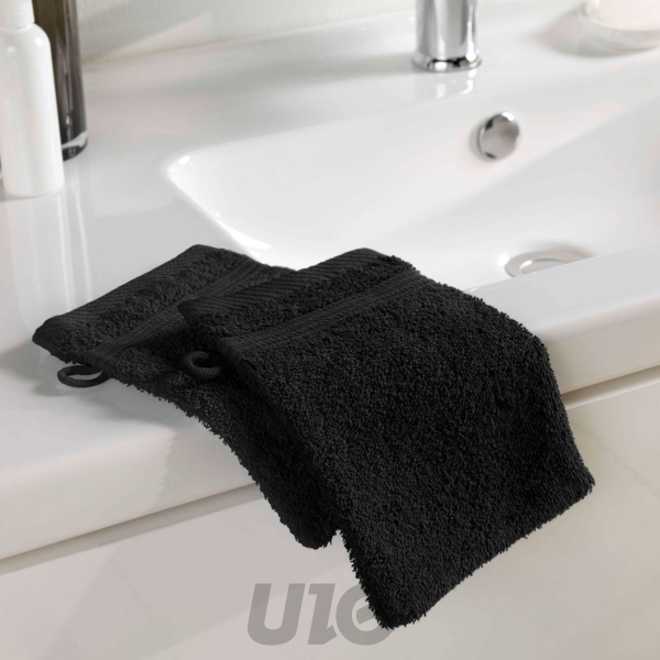 2 GANTS DE TOILETTE 15 x 21 CM EPONGE UNIE TENDRESSE NOIR
