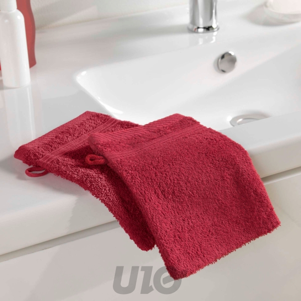 2 GANTS DE TOILETTE 15 x 21 CM EPONGE UNIE TENDRESSE RUBIS