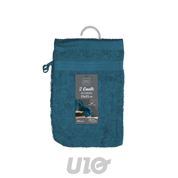 2 GANTS DE TOILETTE 15 x 21 CM EPONGE UNIE TENDRESSE SAPHIR