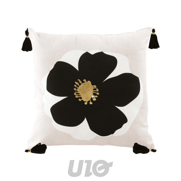 COUSSIN DEHOUS. COMPR. POMPONS 45 x 45 CM COTON IMPRIME OR ISSEY DES. PLACE