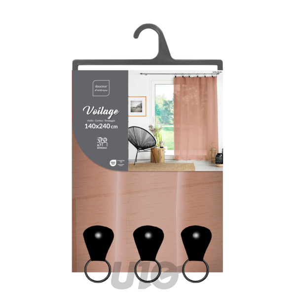 PANNEAU A ANNEAUX 140 x 240 CM VOILE TISSE LINKA BLUSH