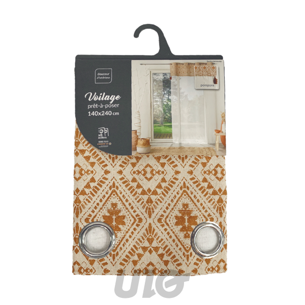 PANNEAU A OEILLETS 140 x 240 CM VOILE SABLE+TOP POLYCOT+POMPON SAMIRA TERRACOTTA