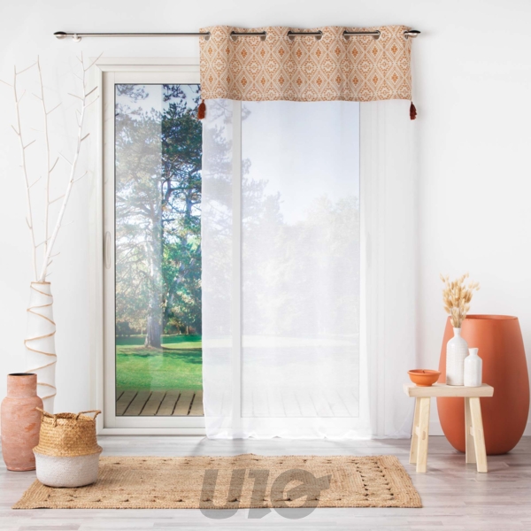 PANNEAU A OEILLETS 140 x 240 CM VOILE SABLE+TOP POLYCOT+POMPON SAMIRA TERRACOTTA