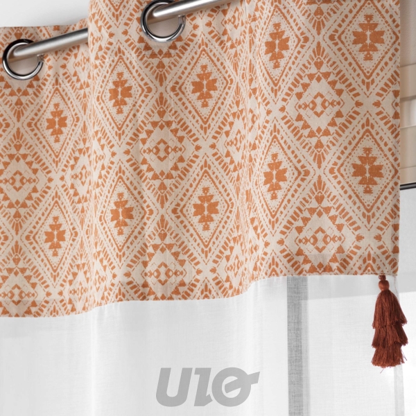 PANNEAU A OEILLETS 140 x 240 CM VOILE SABLE+TOP POLYCOT+POMPON SAMIRA TERRACOTTA