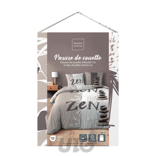 PARURE 3 P. 240 x 220 CM IMPRIME 42 FILS ALLOVER GALETS ZEN