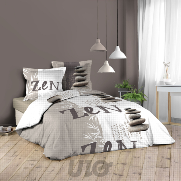 PARURE 3 P. 240 x 220 CM IMPRIME 42 FILS ALLOVER GALETS ZEN