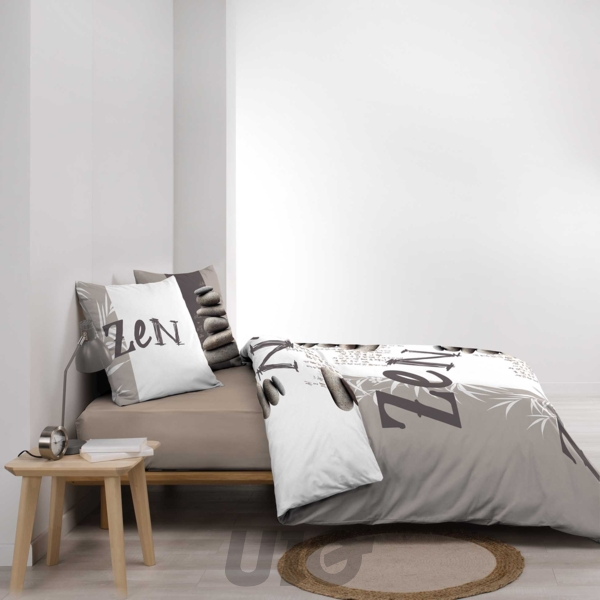 PARURE 3 P. 240 x 220 CM IMPRIME 42 FILS ALLOVER GALETS ZEN