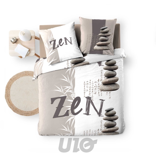 PARURE 3 P. 240 x 220 CM IMPRIME 42 FILS ALLOVER GALETS ZEN