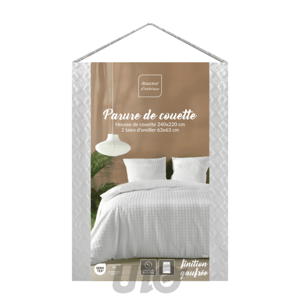 PARURE 3 P. 240 x 220 CM MICROFIBRE UNIE GAUFREE LITEA