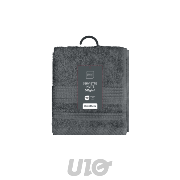 SERVIETTE INVITE 30 x 50 CM EPONGE UNIE TENDRESSE ANTHRACITE