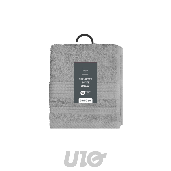 SERVIETTE INVITE 30 x 50 CM EPONGE UNIE TENDRESSE GRIS PERLE