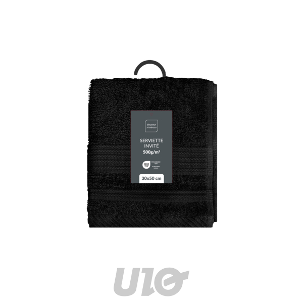 SERVIETTE INVITE 30 x 50 CM EPONGE UNIE TENDRESSE NOIR