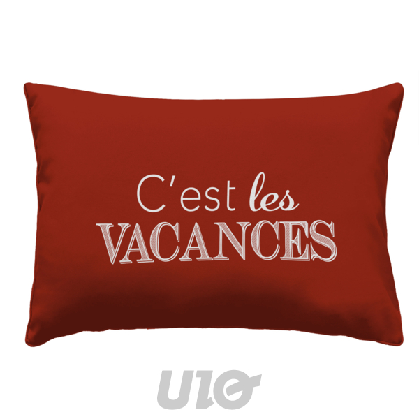 COUSSIN DEHOUS. COMPR. 40 x 60 CM POLYESTER IMPRIME DEPERLANT VACANCES DES PLACE
