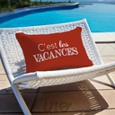 COUSSIN DEHOUS. COMPR. 40 x 60 CM POLYESTER IMPRIME DEPERLANT VACANCES DES PLACE