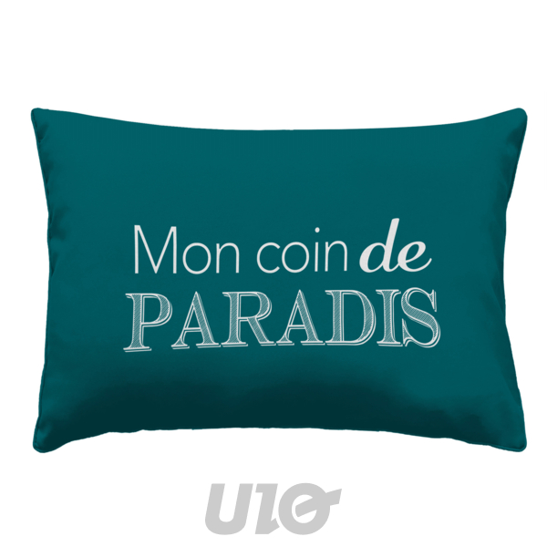 COUSSIN DEHOUS. COMPRESSE 40x60 CM POLYESTER IMPRIME DEPERLANT PARADIS DES PLACE