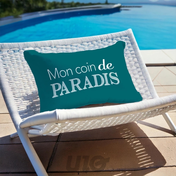 COUSSIN DEHOUS. COMPRESSE 40x60 CM POLYESTER IMPRIME DEPERLANT PARADIS DES PLACE