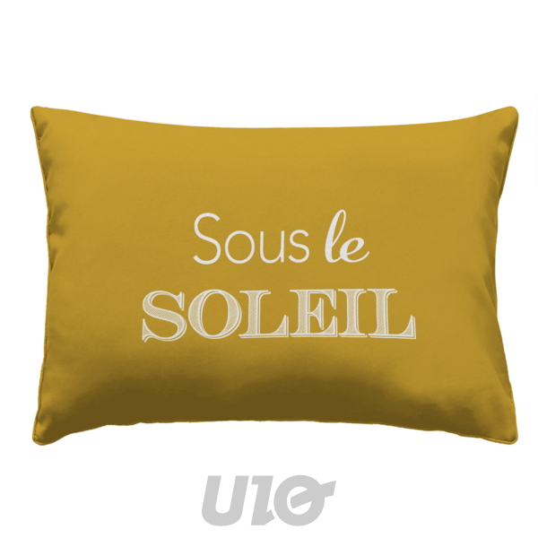 COUSSIN DEHOUS. COMPRESSE 40x60 CM POLYESTER IMPRIME DEPERLANT SOLEIL DES PLACE