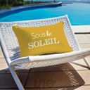 COUSSIN DEHOUS. COMPRESSE 40x60 CM POLYESTER IMPRIME DEPERLANT SOLEIL DES PLACE