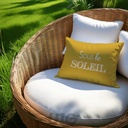 COUSSIN DEHOUS. COMPRESSE 40x60 CM POLYESTER IMPRIME DEPERLANT SOLEIL DES PLACE
