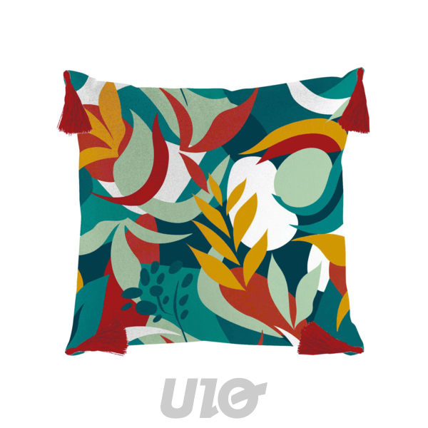 COUSSIN DEHOUS. COMPR. POMPONS 40 x 40 CM COTON IMPRIME CARAIBES