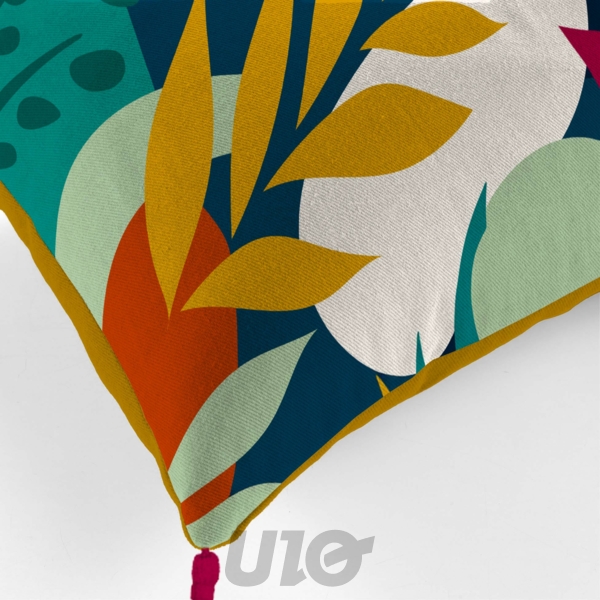 COUSSIN DEHOUS. COMPR. POMPONS 40 x 40 CM COTON IMPRIME CARAIBES