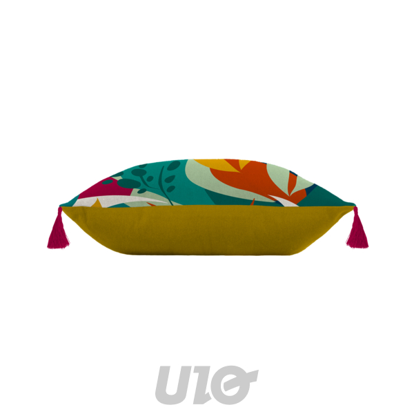 COUSSIN DEHOUS. COMPR. POMPONS 40 x 40 CM COTON IMPRIME CARAIBES