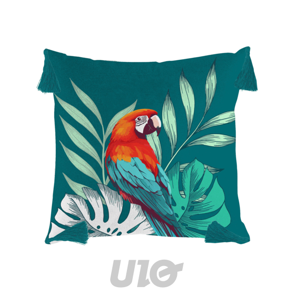 COUSSIN DEHOUS. COMPR. POMPONS 40 x 40 CM COTON IMPRIME SEYCHELLES