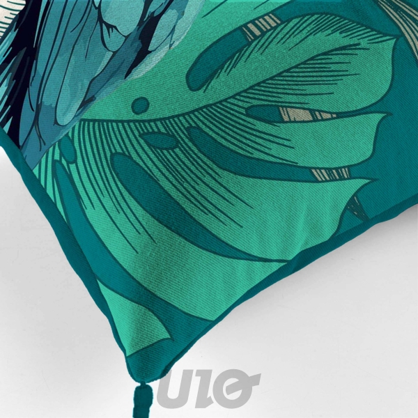 COUSSIN DEHOUS. COMPR. POMPONS 40 x 40 CM COTON IMPRIME SEYCHELLES