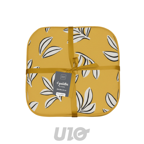 GALETTE x4 PCS 38 x 38 x 1.8 CM MICROFIBRE IMPRIMEE MINDY JAUNE