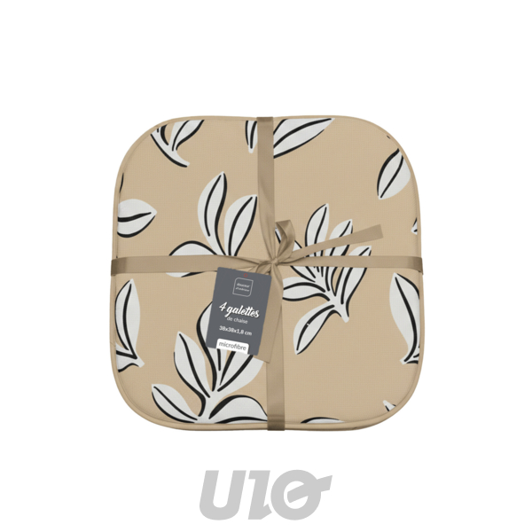 GALETTE x4 PCS 38 x 38 x 1.8 CM MICROFIBRE IMPRIMEE MINDY NATUREL