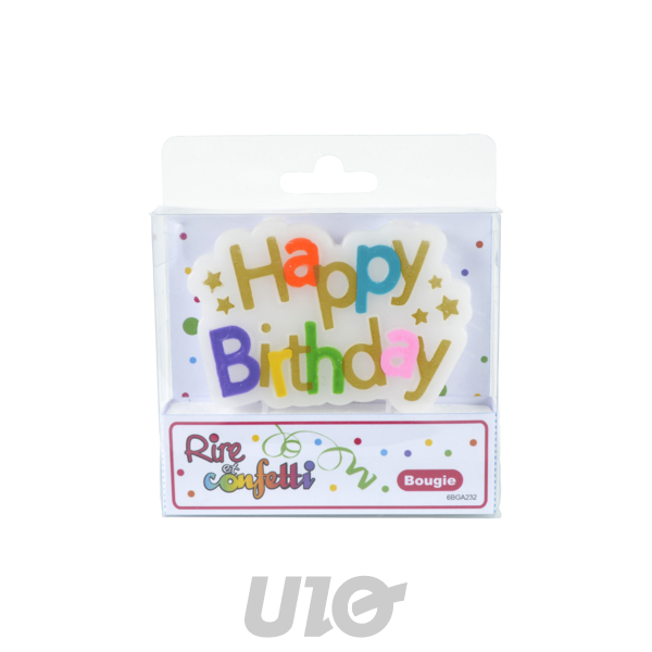 BOUGIE BANNIERE HAPPY BIRTHDAY 9*3.9CM OR ET MULTICOLORE