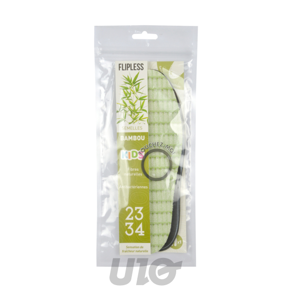 SEMELLES BAMBOU NATUREL ENFANTS DECOUPABLES TAILLE 23 AU 34 VERT