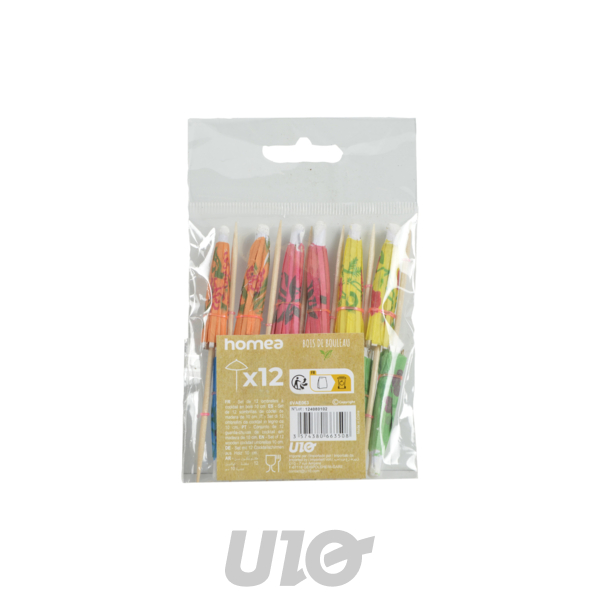 SET DE 12 OMBRELLES A COCKTAIL EN BOIS 10CM