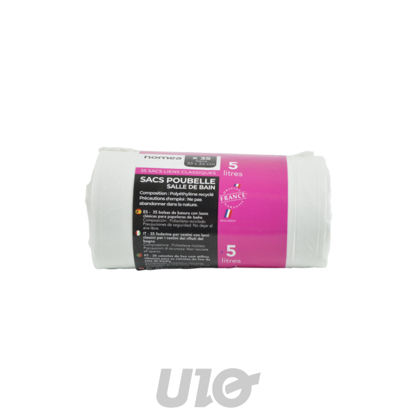SET DE 35 SACS POUBELLE 5L AVEC LIENS CLASSIQUES BLANC