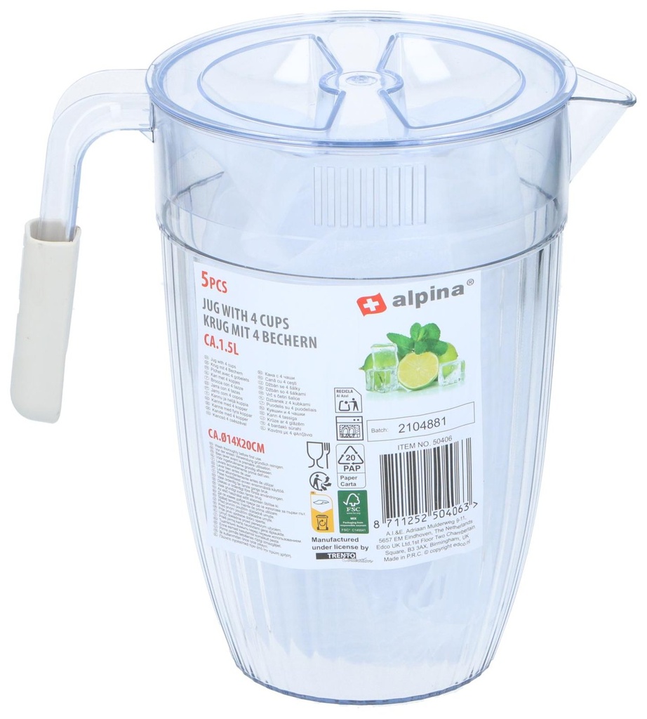 Pichet avec 4 gobelets 1,5L