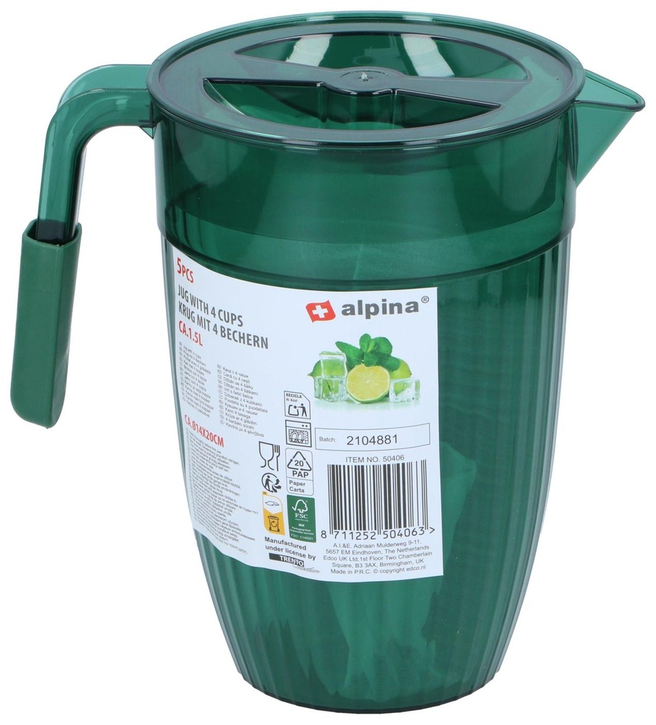 Pichet avec 4 gobelets 1,5L