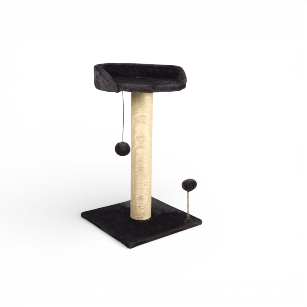 ARBRE A CHAT PLATEFORME-2 JOUETS-ANTRACITE-55X33X33CM–POTEAU DIAM7,9CM