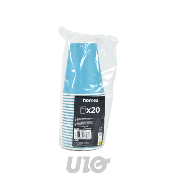 SET DE 20 GOBELETS VITAMINE EN CARTON 25CL BLEU SANS FILM PLASTIQUE